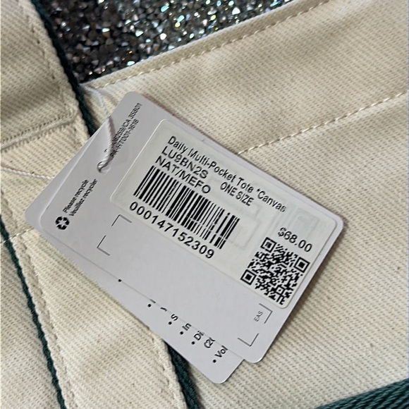 Lululemon Daily Multi-Pocket Canvas Tote Bag 20L NWT Natural/Medium Forest - Picture 5 of 12